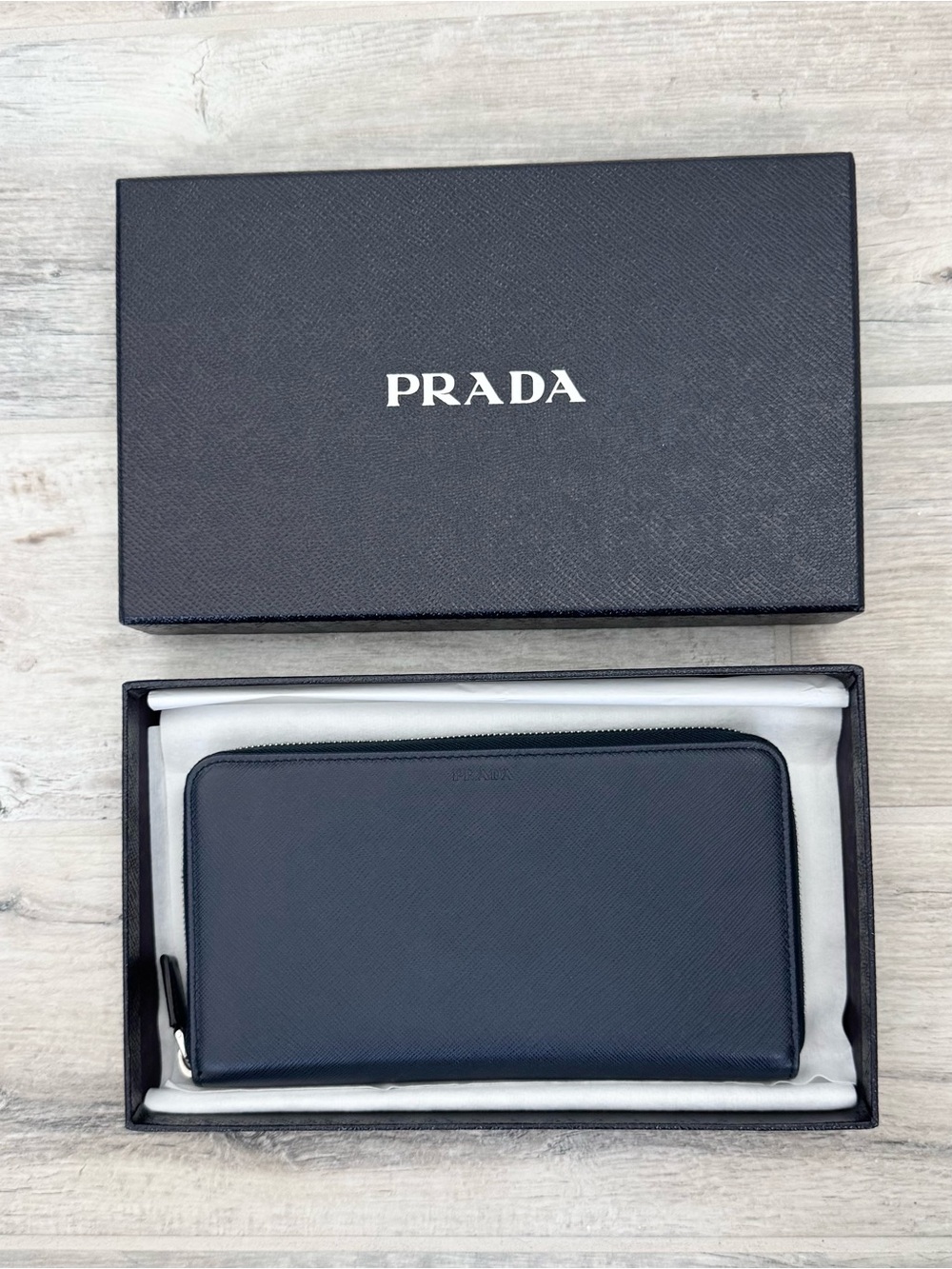 Prada Baltico Blue Saffiano Leather XL Travel Organizer Wallet
